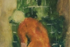 Asszony-kalyha-elott-papir-gouache-festmeny-22x11.8-cm