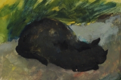 Fekete-macska-papir-gouache-festmeny-14.7x20.5-cm