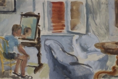 Fiu-tukor-elott-papir-gouache-festmeny-20.4x33.7-cm