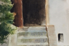 Lepcso-nyitott-ajtoval-papir-gouache-festmeny-34.2x21.3-cm