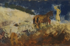 Lovasszeker-ket-emberrel-papir-gouache-festmeny-18x20.5-cm