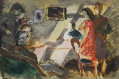 Tarsasag-asztal-korul-papir-gouache-festmeny-29.4x39.7-cm