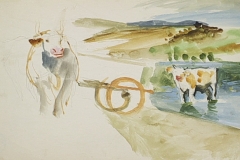 Tehen-a-vizben-papir-gouache-festmeny-20.8x33.9-cm