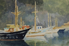 Tengerpart-hajokkal-papir-gouache-festmeny-23.8x31.5-cm