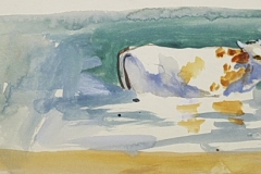 Vizben-allo-tehen-papir-gouache-festmeny-20.8x33.8-cm