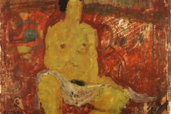 Gyerekek-verso-Ülő-nő-tempera-falemez-29.5x22-cm